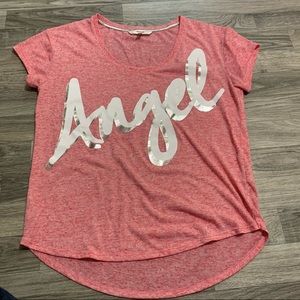 Victoria’s Secret Coral Pink White & Silver “Angel” T-Shirt; small Women’s